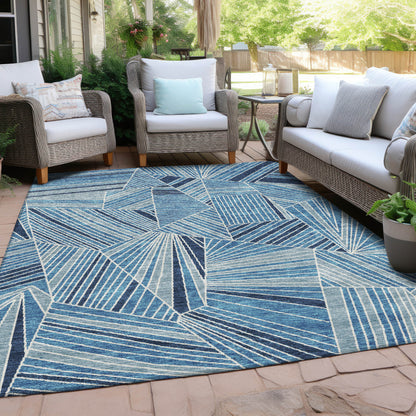 Tabselect Home Line 8' X 10' Blue And Teal Blue Geometric Washable Indoor Outdoor Area Rug