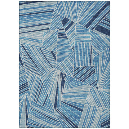 Tabselect Home Line 8' X 10' Blue And Teal Blue Geometric Washable Indoor Outdoor Area Rug