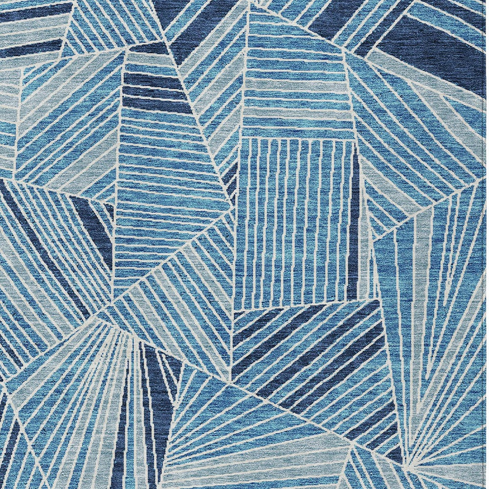 Tabselect Home Line 8' X 10' Blue And Teal Blue Geometric Washable Indoor Outdoor Area Rug