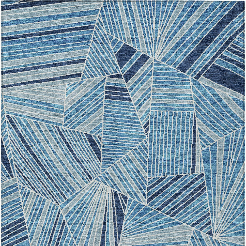 Tabselect Home Line 8' X 10' Blue And Teal Blue Geometric Washable Indoor Outdoor Area Rug