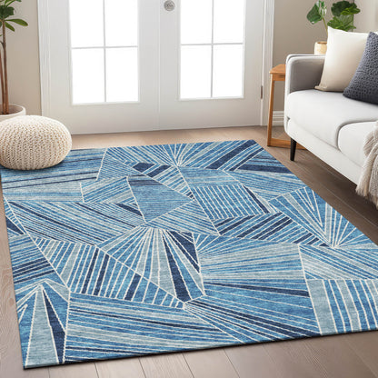 Tabselect Home Line 8' X 10' Blue And Teal Blue Geometric Washable Indoor Outdoor Area Rug