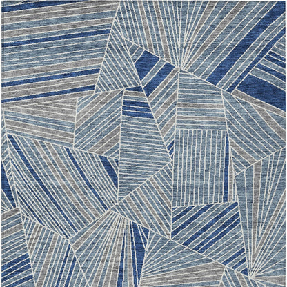 Tabselect Home Line 5' X 8' Denim Blue Gray And Ivory Geometric Washable Indoor Outdoor Area Rug