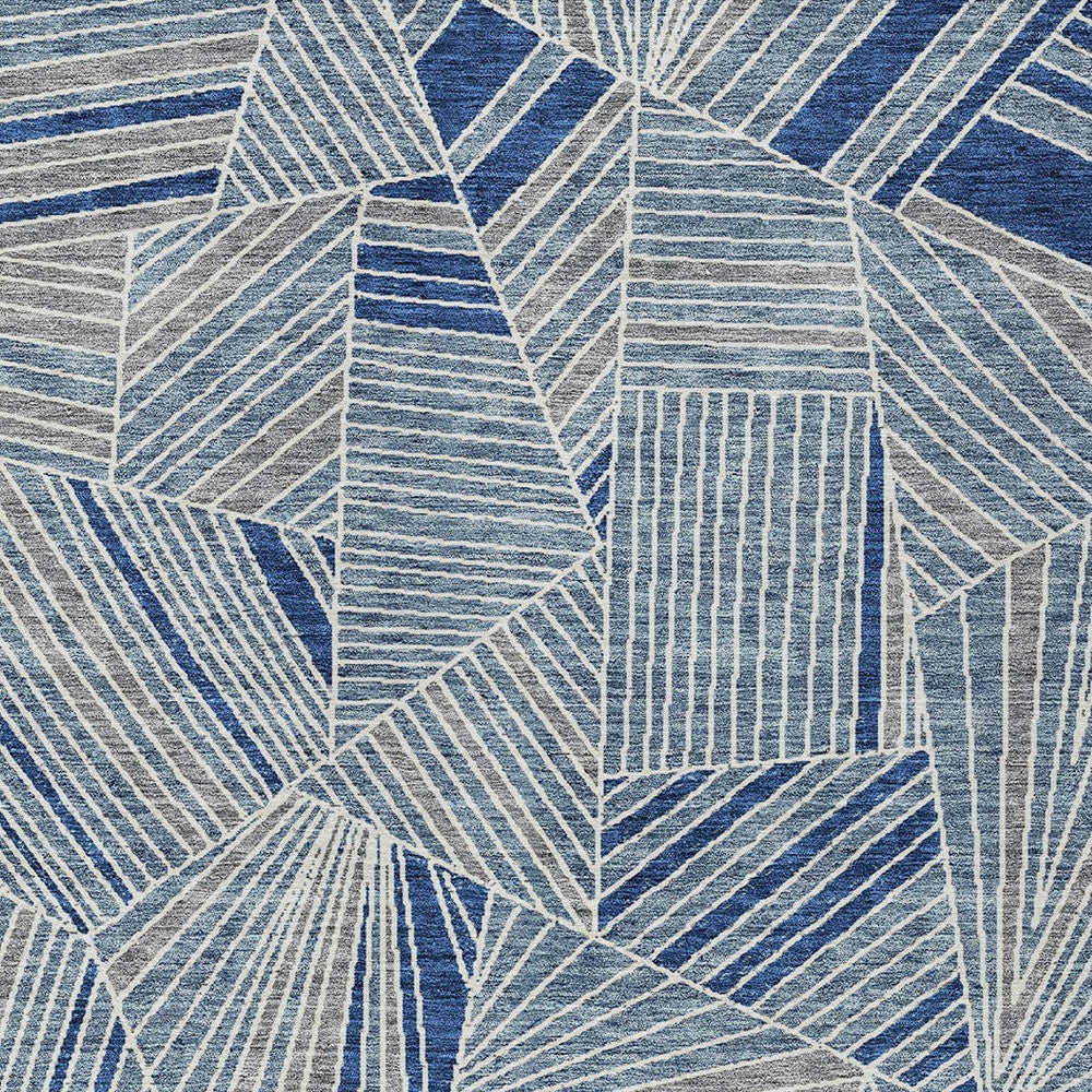 Tabselect Home Line 5' X 8' Denim Blue Gray And Ivory Geometric Washable Indoor Outdoor Area Rug