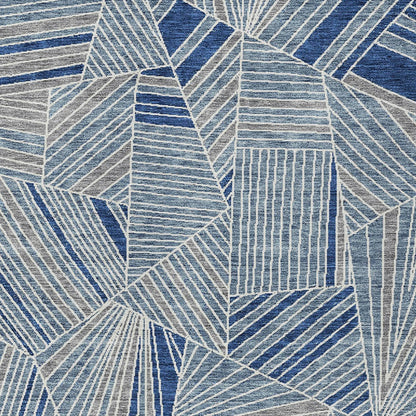 Tabselect Home Line 5' X 8' Denim Blue Gray And Ivory Geometric Washable Indoor Outdoor Area Rug