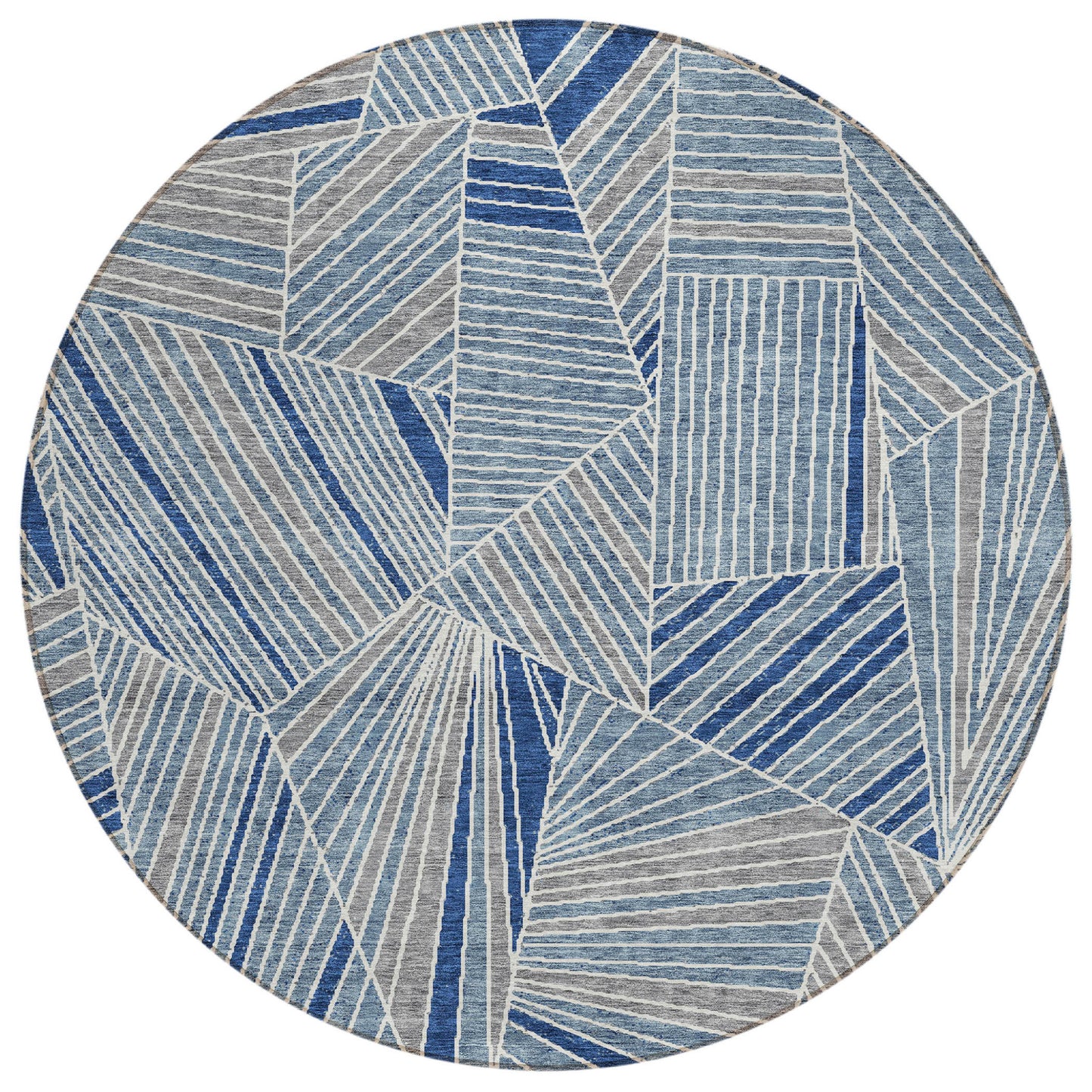 Tabselect Home Line 8' Denim Blue Gray And Ivory Round Geometric Washable Indoor Outdoor Area Rug