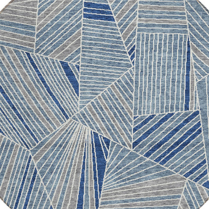Tabselect Home Line 8' Denim Blue Gray And Ivory Round Geometric Washable Indoor Outdoor Area Rug