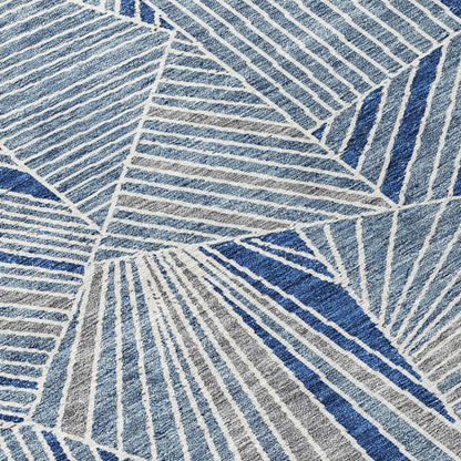 Tabselect Home Line 8' Denim Blue Gray And Ivory Round Geometric Washable Indoor Outdoor Area Rug