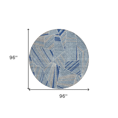 Tabselect Home Line 8' Denim Blue Gray And Ivory Round Geometric Washable Indoor Outdoor Area Rug