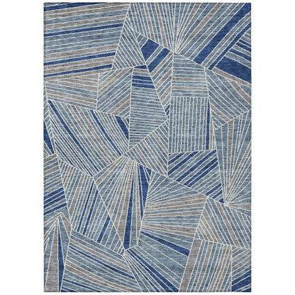 Tabselect Home Line 8' X 10' Denim Blue Gray And Ivory Geometric Washable Indoor Outdoor Area Rug