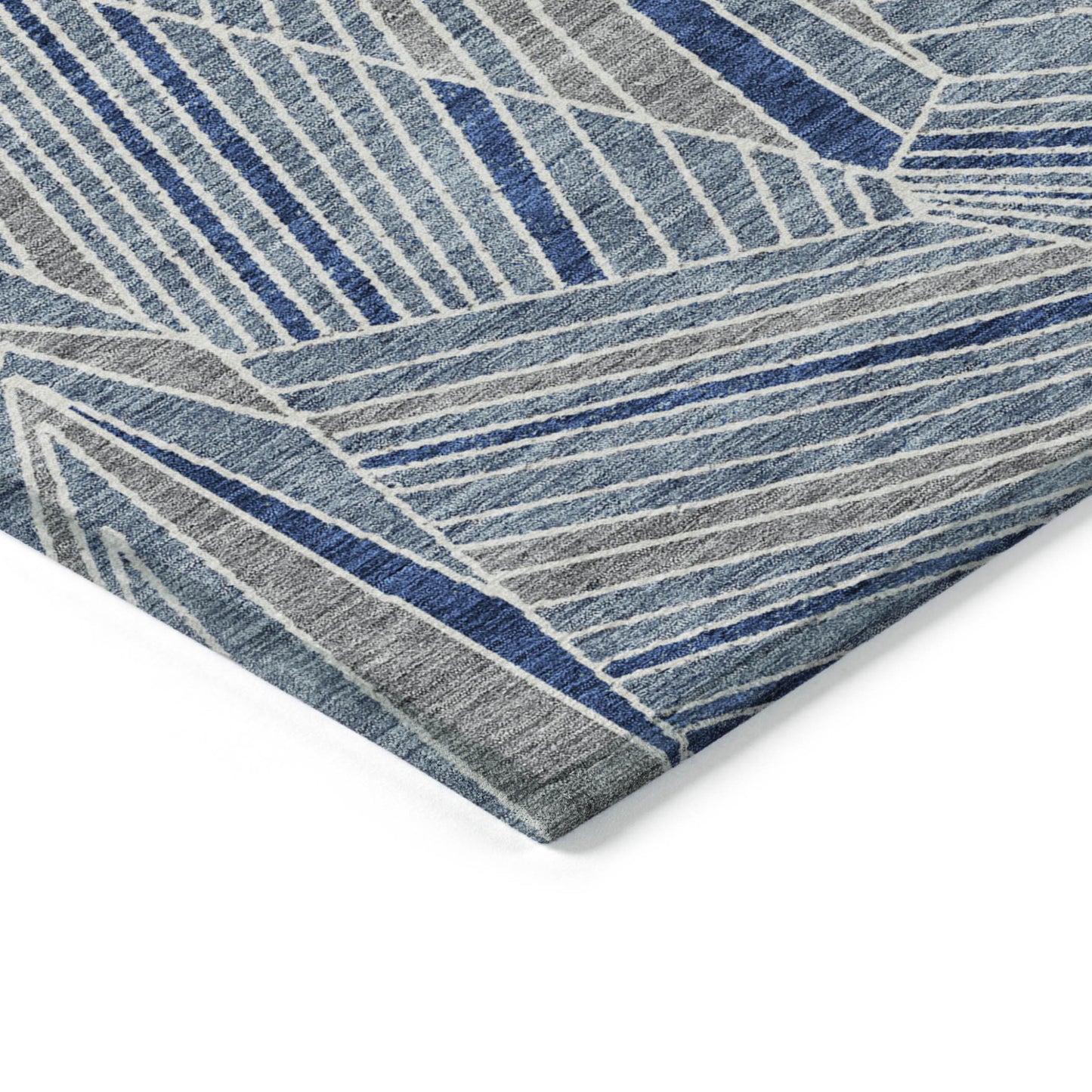 Tabselect Home Line 8' X 10' Denim Blue Gray And Ivory Geometric Washable Indoor Outdoor Area Rug