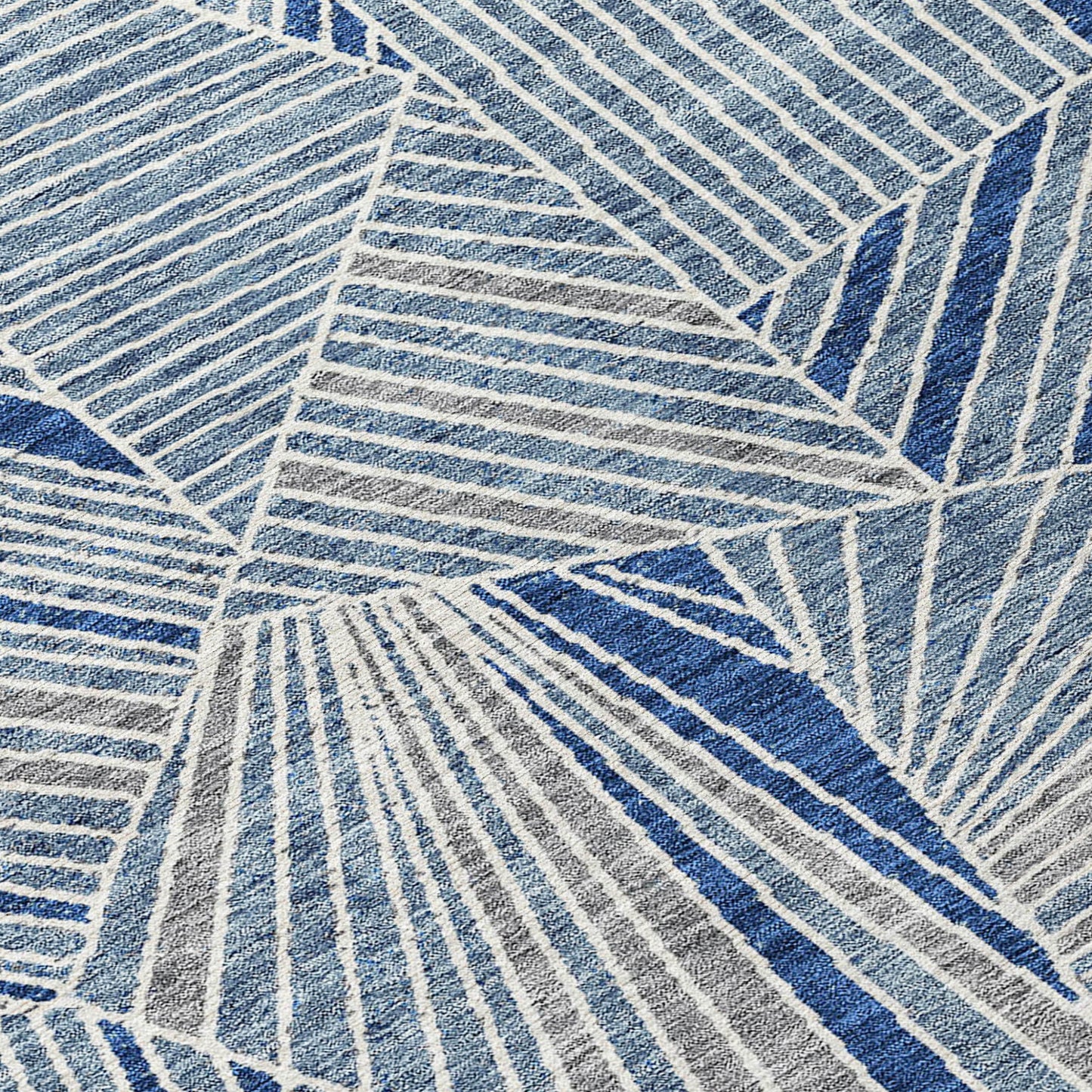 Tabselect Home Line 8' X 10' Denim Blue Gray And Ivory Geometric Washable Indoor Outdoor Area Rug