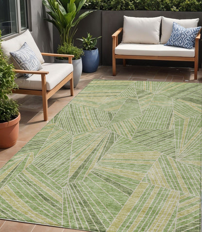 Tabselect Home Line 5' X 8' Green And Olive Green Geometric Washable Indoor Outdoor Area Rug