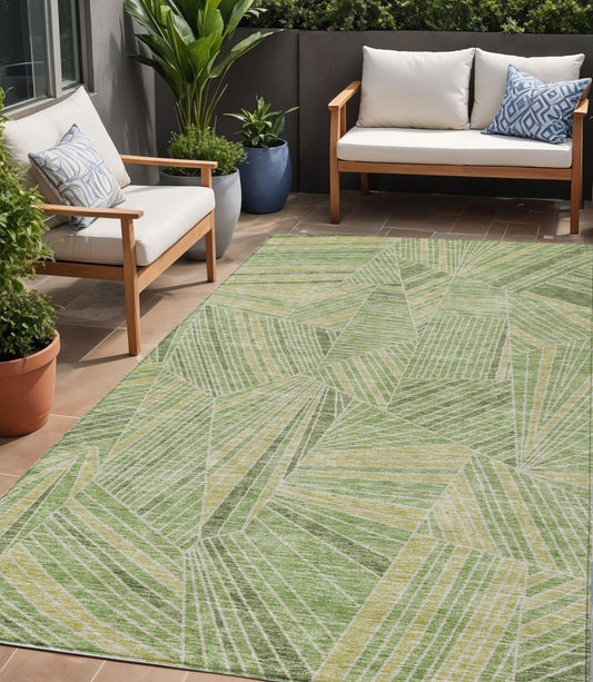 Tabselect Home Line 5' X 8' Green And Olive Green Geometric Washable Indoor Outdoor Area Rug