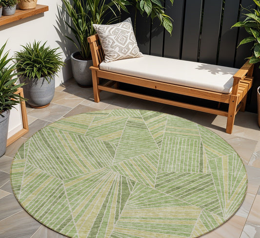 Tabselect Home Line 8' Green And Olive Green Round Geometric Washable Indoor Outdoor Area Rug