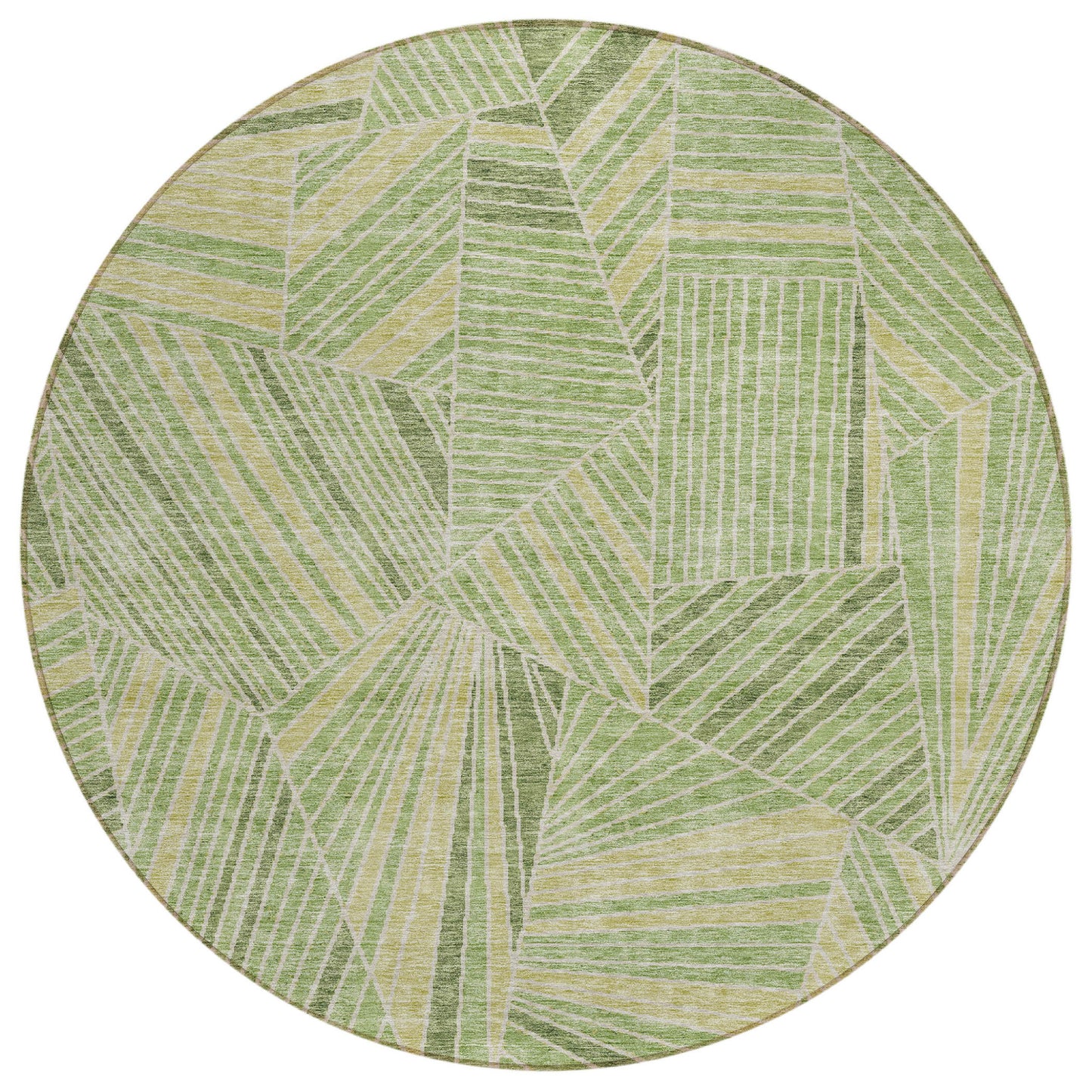 Tabselect Home Line 8' Green And Olive Green Round Geometric Washable Indoor Outdoor Area Rug