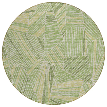 Tabselect Home Line 8' Green And Olive Green Round Geometric Washable Indoor Outdoor Area Rug