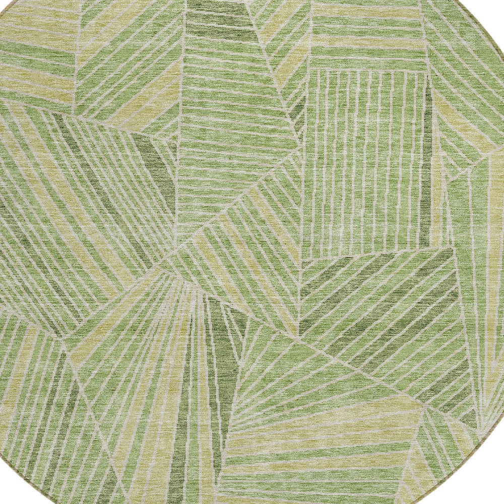 Tabselect Home Line 8' Green And Olive Green Round Geometric Washable Indoor Outdoor Area Rug
