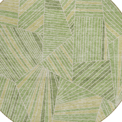 Tabselect Home Line 8' Green And Olive Green Round Geometric Washable Indoor Outdoor Area Rug