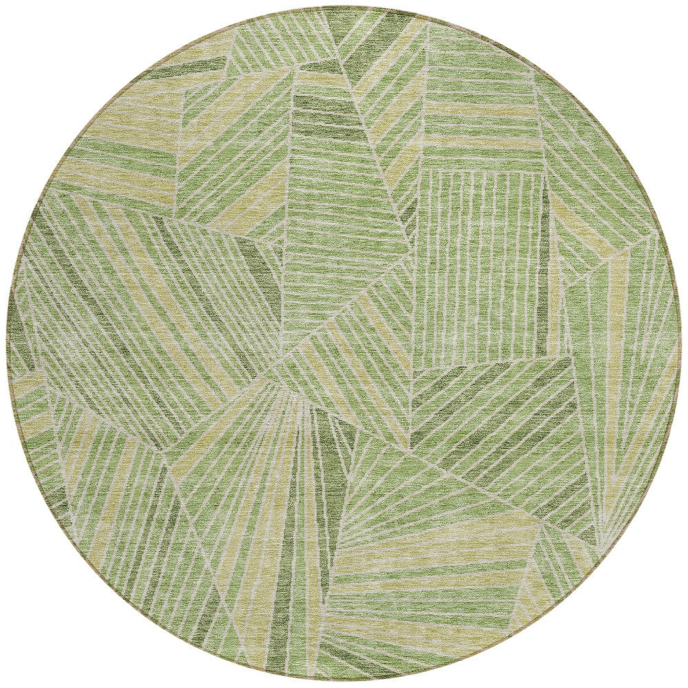 Tabselect Home Line 8' Green And Olive Green Round Geometric Washable Indoor Outdoor Area Rug