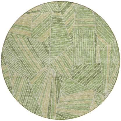 Tabselect Home Line 8' Green And Olive Green Round Geometric Washable Indoor Outdoor Area Rug