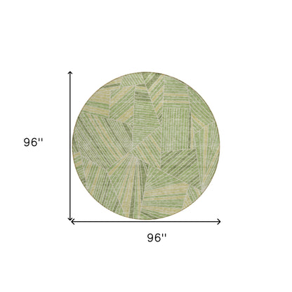 Tabselect Home Line 8' Green And Olive Green Round Geometric Washable Indoor Outdoor Area Rug