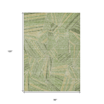 Tabselect Home Line 8' X 10' Green And Olive Green Geometric Washable Indoor Outdoor Area Rug