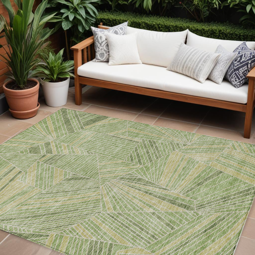 Tabselect Home Line 8' X 10' Green And Olive Green Geometric Washable Indoor Outdoor Area Rug