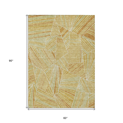 Tabselect Home Line 5' X 8' Gold Copper And Brown Geometric Washable Indoor Outdoor Area Rug