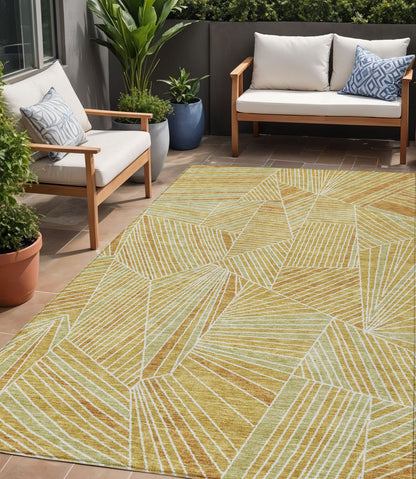 Tabselect Home Line 5' X 8' Gold Copper And Brown Geometric Washable Indoor Outdoor Area Rug