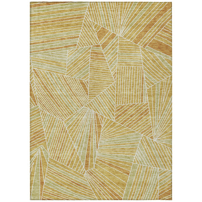 Tabselect Home Line 5' X 8' Gold Copper And Brown Geometric Washable Indoor Outdoor Area Rug