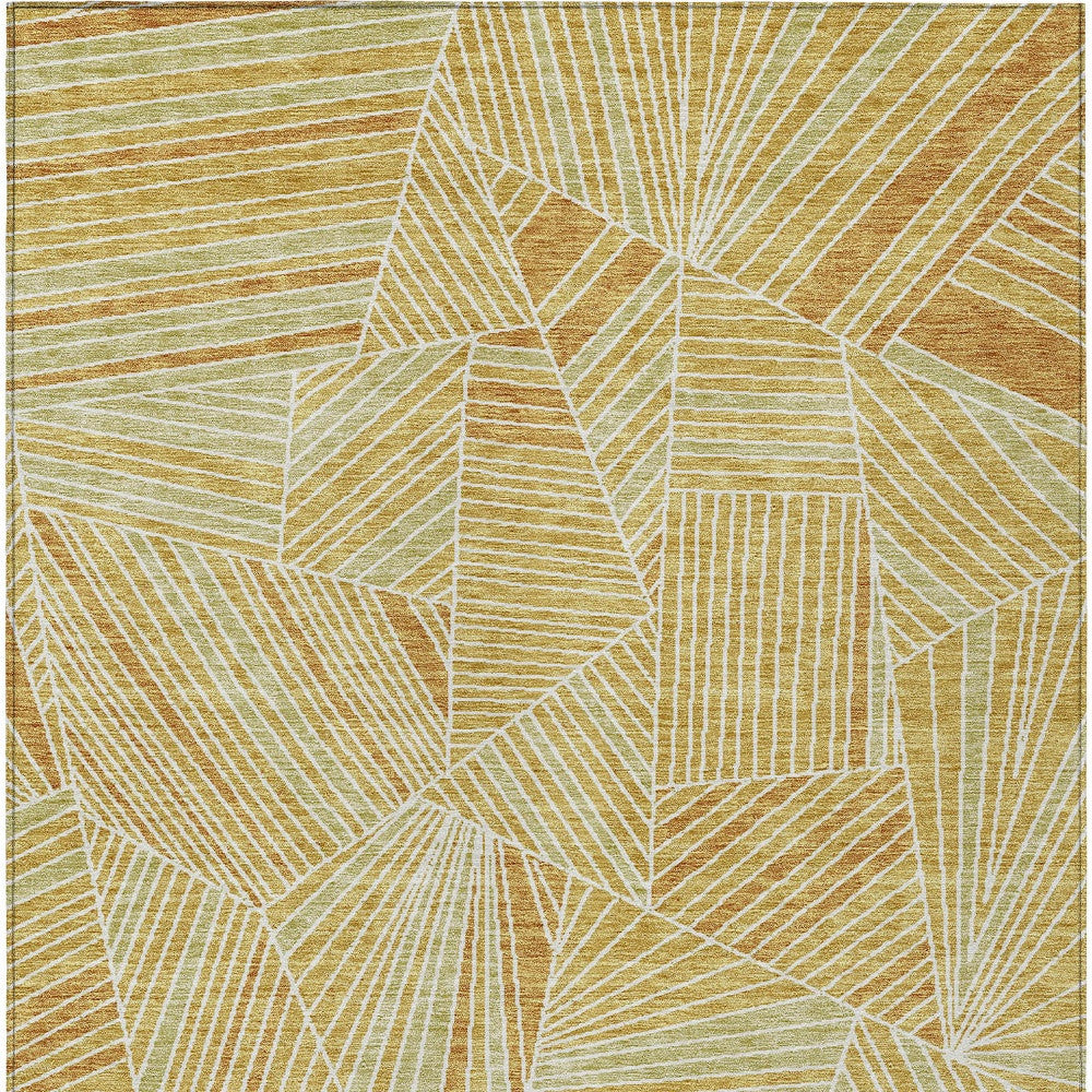 Tabselect Home Line 5' X 8' Gold Copper And Brown Geometric Washable Indoor Outdoor Area Rug