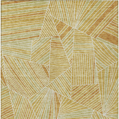 Tabselect Home Line 5' X 8' Gold Copper And Brown Geometric Washable Indoor Outdoor Area Rug