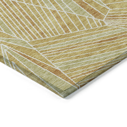 Tabselect Home Line 5' X 8' Gold Copper And Brown Geometric Washable Indoor Outdoor Area Rug
