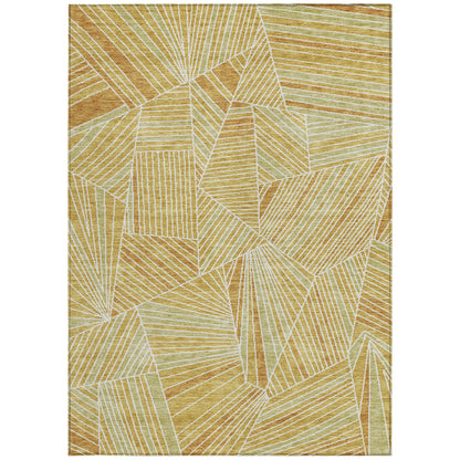 Tabselect Home Line 5' X 8' Gold Copper And Brown Geometric Washable Indoor Outdoor Area Rug