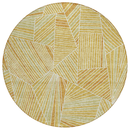 Tabselect Home Line 8' Gold Copper And Brown Round Geometric Washable Indoor Outdoor Area Rug