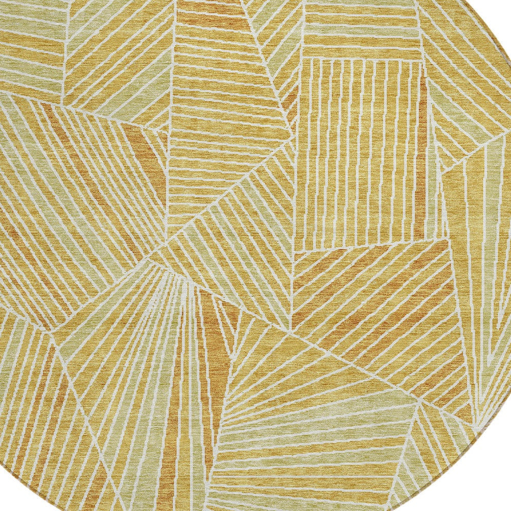 Tabselect Home Line 8' Gold Copper And Brown Round Geometric Washable Indoor Outdoor Area Rug