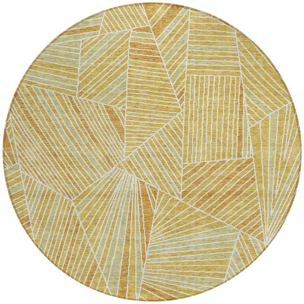 Tabselect Home Line 8' Gold Copper And Brown Round Geometric Washable Indoor Outdoor Area Rug