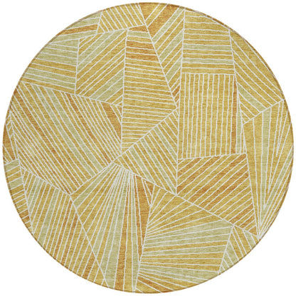 Tabselect Home Line 8' Gold Copper And Brown Round Geometric Washable Indoor Outdoor Area Rug