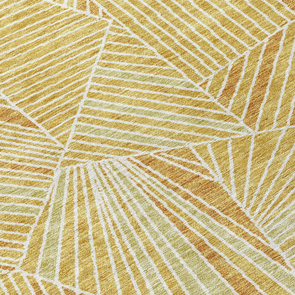 Tabselect Home Line 8' Gold Copper And Brown Round Geometric Washable Indoor Outdoor Area Rug