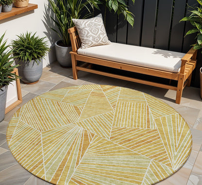 Tabselect Home Line 8' Gold Copper And Brown Round Geometric Washable Indoor Outdoor Area Rug