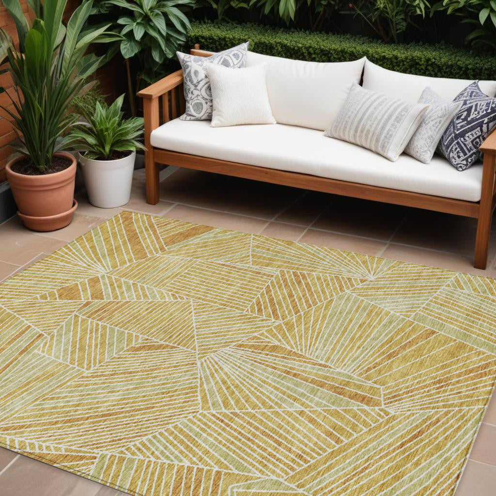 Tabselect Home Line 8' X 10' Gold Copper And Brown Geometric Washable Indoor Outdoor Area Rug