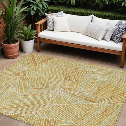 Tabselect Home Line 8' X 10' Gold Copper And Brown Geometric Washable Indoor Outdoor Area Rug