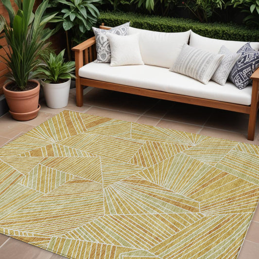 Tabselect Home Line 8' X 10' Gold Copper And Brown Geometric Washable Indoor Outdoor Area Rug