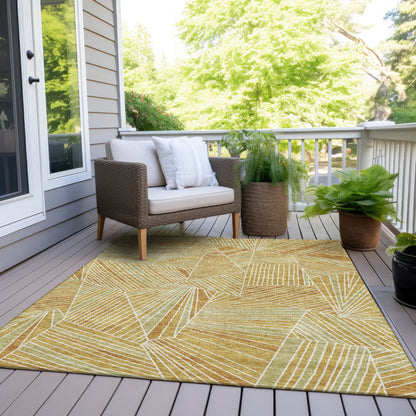 Tabselect Home Line 8' X 10' Gold Copper And Brown Geometric Washable Indoor Outdoor Area Rug