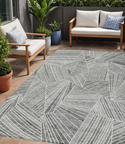 Tabselect Home Line 5' X 8' Gray And Ivory Geometric Washable Indoor Outdoor Area Rug