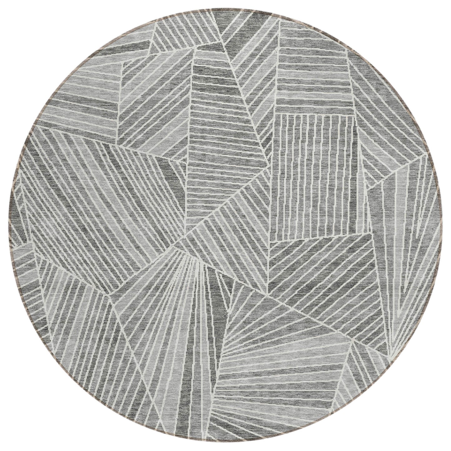 Tabselect Home Line 8' Gray And Ivory Round Geometric Washable Indoor Outdoor Area Rug