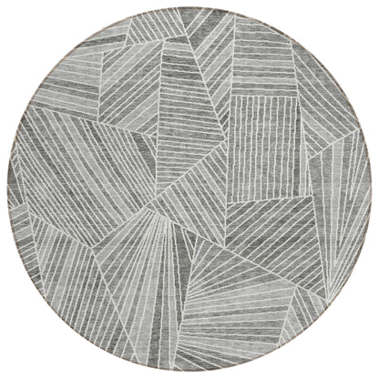 Tabselect Home Line 8' Gray And Ivory Round Geometric Washable Indoor Outdoor Area Rug