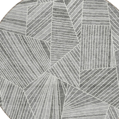 Tabselect Home Line 8' Gray And Ivory Round Geometric Washable Indoor Outdoor Area Rug