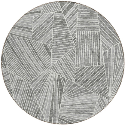 Tabselect Home Line 8' Gray And Ivory Round Geometric Washable Indoor Outdoor Area Rug