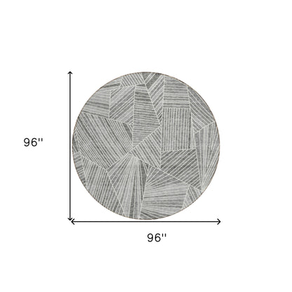 Tabselect Home Line 8' Gray And Ivory Round Geometric Washable Indoor Outdoor Area Rug